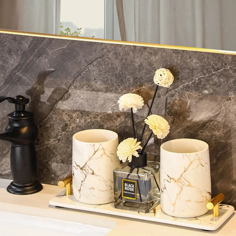 Creative Marble Texture Ceramic  Bathroom Accessories Set