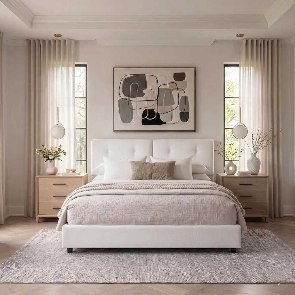 Bed Frame Queen Size, Boucle Upholstered Bed Frame with Headboard, No Box Spring Needed