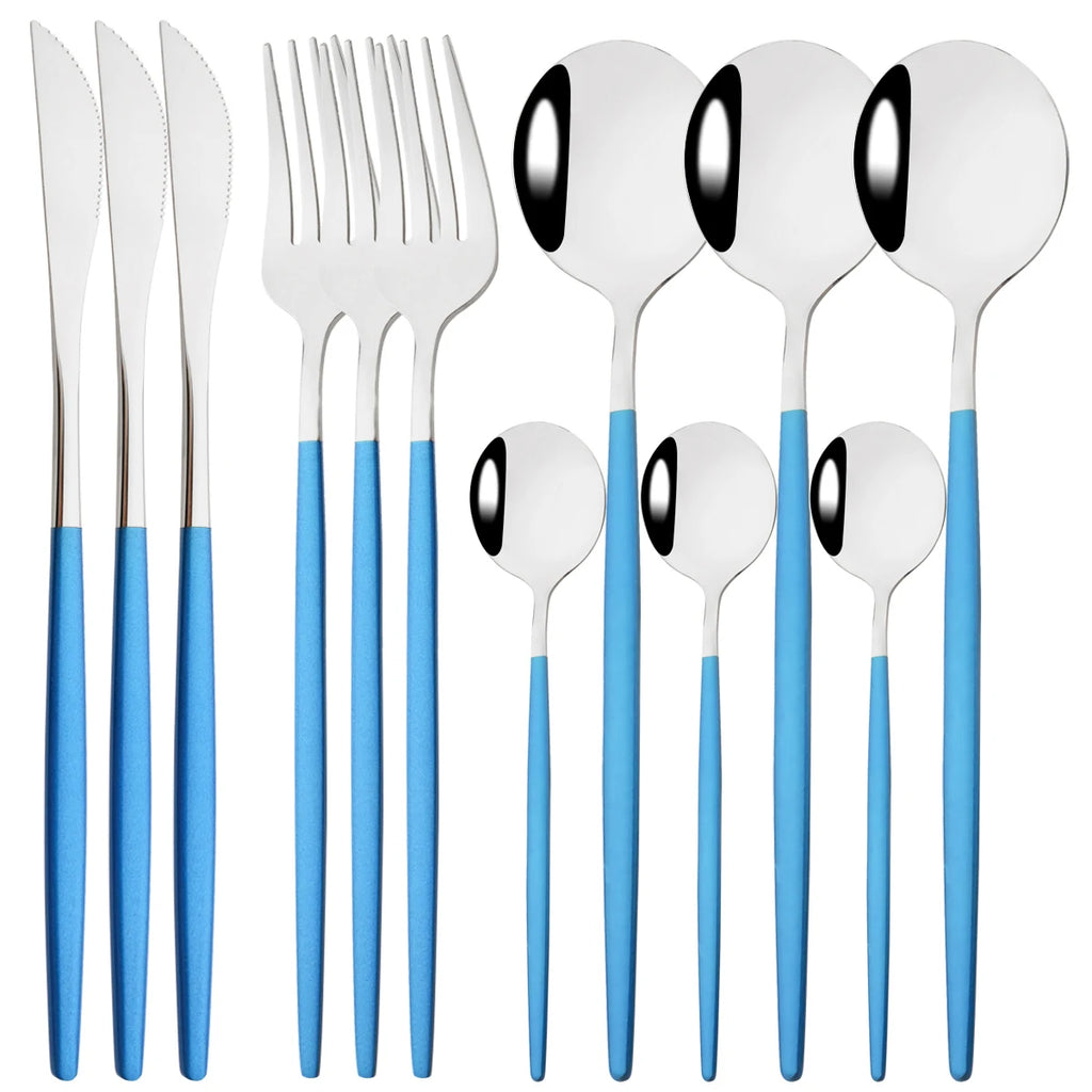 12pcs Black Gold Dinnerware Set Stainless Steel Tableware Knife Fork Coffee Spoon Teaspoons Cutlery Set Party Kitchen Flatware