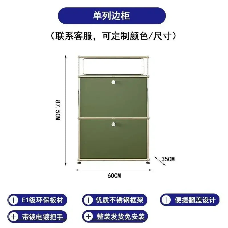 Olive Green Sideboard Storage Cabinets, Modular Combination Metal Frame for Living Room, Office