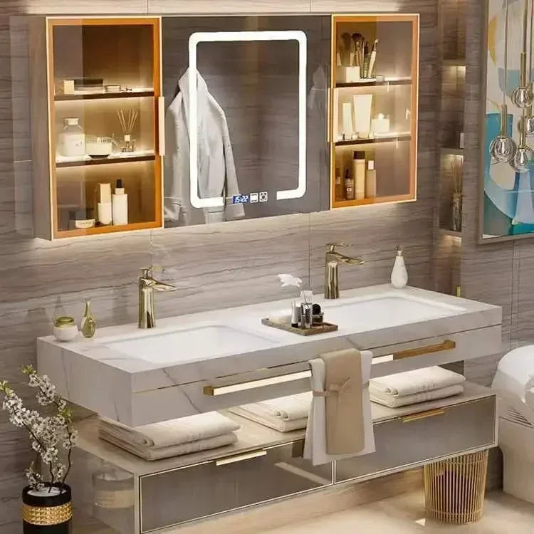Modern Slate Bathroom Cabinet with Double Washbasin Smart Mirror