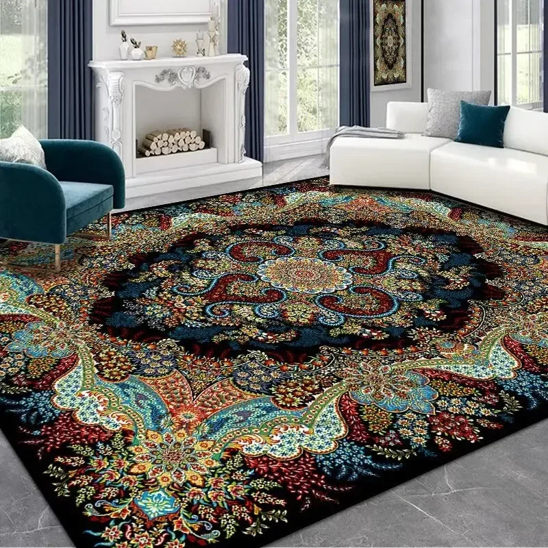 Persian Deluxe Ethnic Style Carpet for Living Room Blue Home Decor Bedroom Tea Table Rug Washable Short Plush Lounge Floor Mats