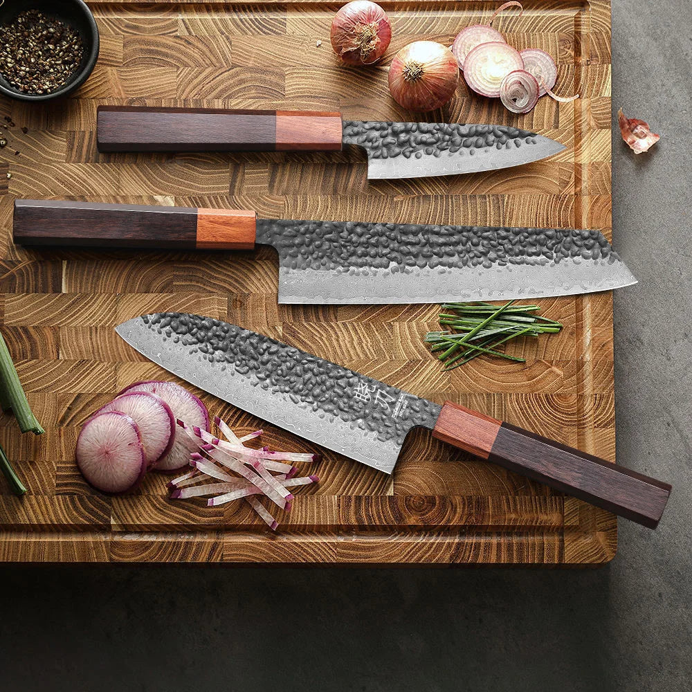 1PC-3PCS Professional Kitchen Knives Set Japanese Handmade 67 Layer Damascus Steel Kiritsuke Chef Knife Santoku Paring Knife