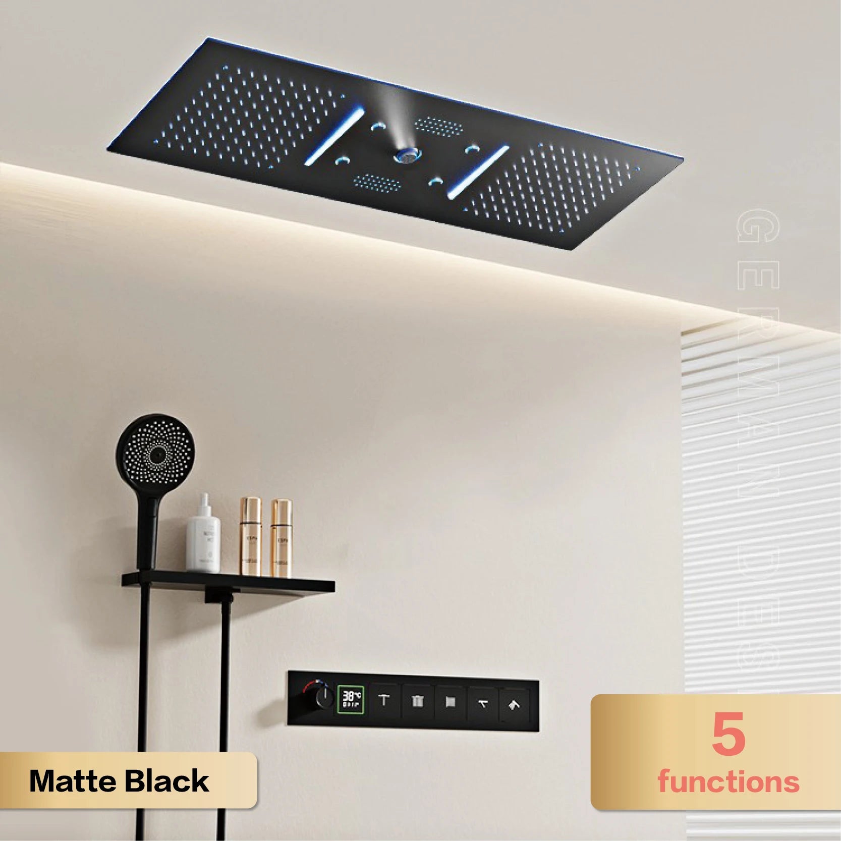AITANA Luxury Brass Gunmetal LED Display Thermostatic Shower System Bathroom Ceiling Embedded Concealed Giant Curtain Rainfall