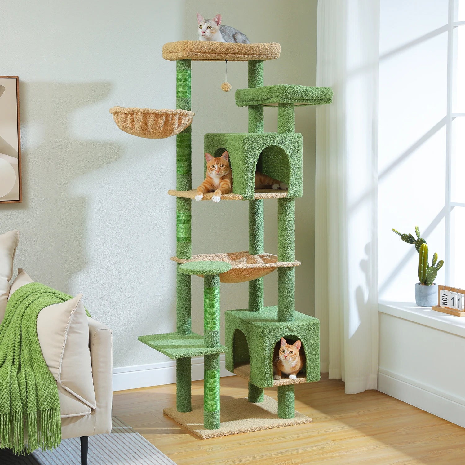 Tall Cat Tree for Indoor Cats Big Cat Tower with Super Large Hammock, Cat Climbing Tree with Scratching Posts Condo House