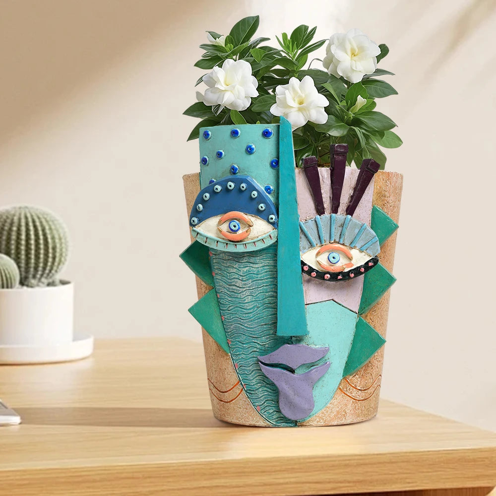 Colorful Abstract Face Flower Pot Planter for Indoor Outdoor Plants
