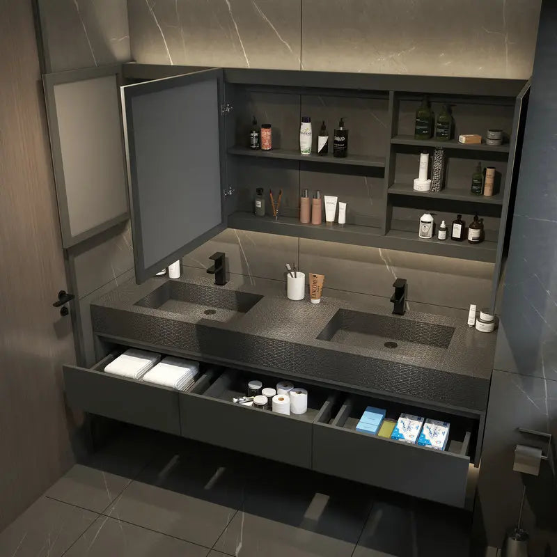 20-180 cm Luxury Washbasin Slate Integrated Vanity, Seamless Washbasin, Drawers