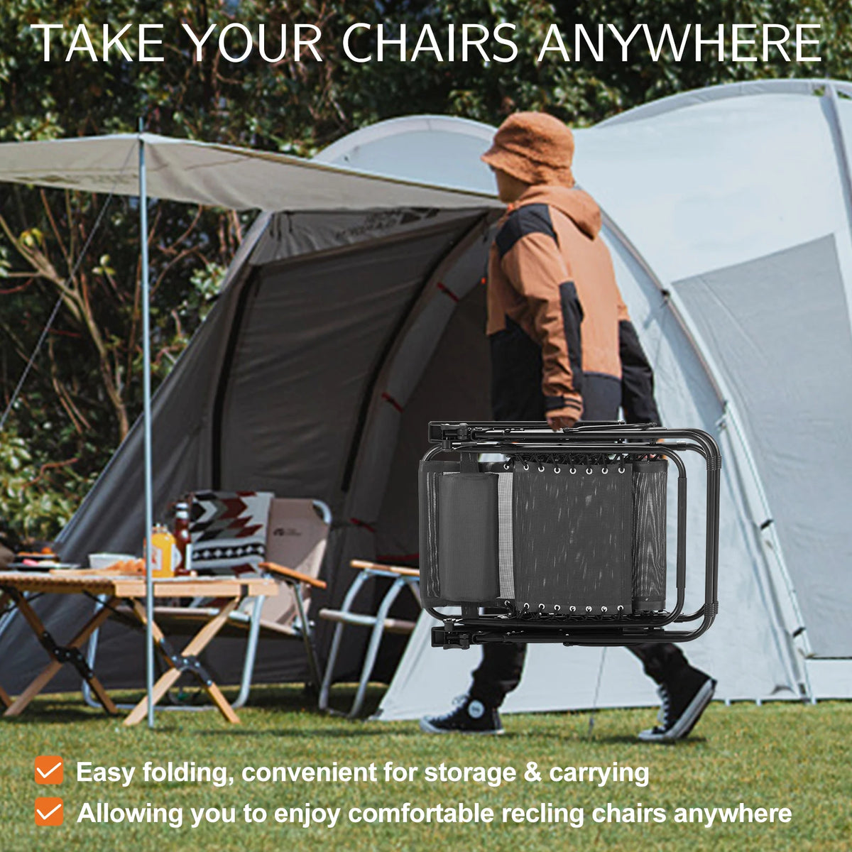 JHK Zero Gravity Portable Recliner Camping Patio Outdoor Garden Lounge Chair with Cup Holder, Trays, Adjustable Pillow