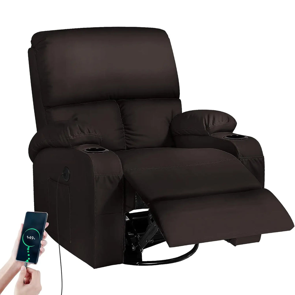 Massage Rocker Recliner Chair with Vibration And Heat USB & Type-C Ports, 360° Customizable Rocking Recliner Chair