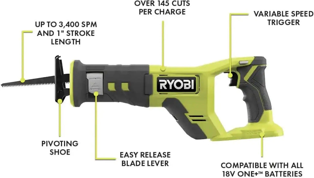 6 Power Tools Combo Kit Bundle with Tool Bag, and Holster, 6 Ryobi Tools, 2 Batteries, Charger, and 40 Piece Drill Bit Set