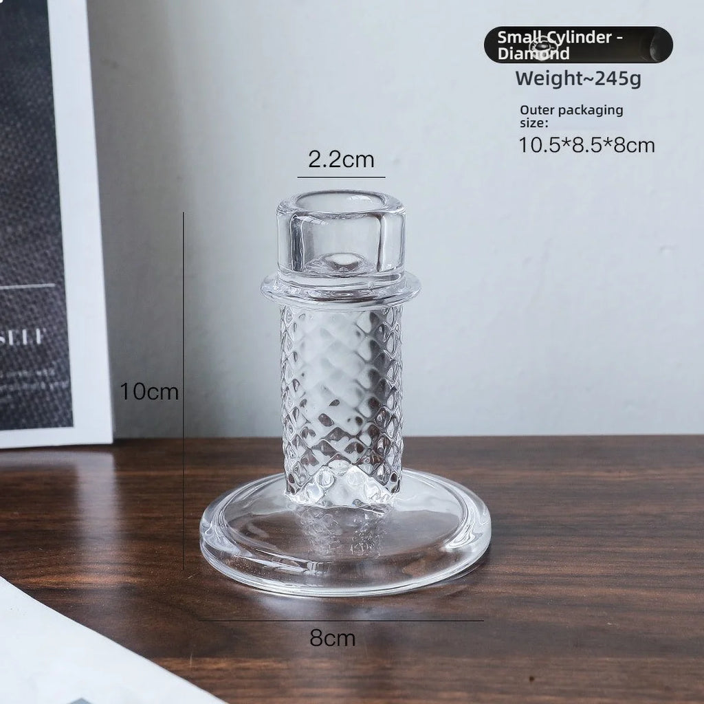 Glass Candle Wick Holder Clear Pillar Table Design Candlestick for Dining Decor