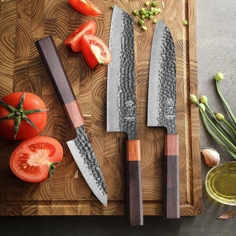 1PC-3PCS Professional Kitchen Knives Set Japanese Handmade 67 Layer Damascus Steel Kiritsuke Chef Knife Santoku Paring Knife