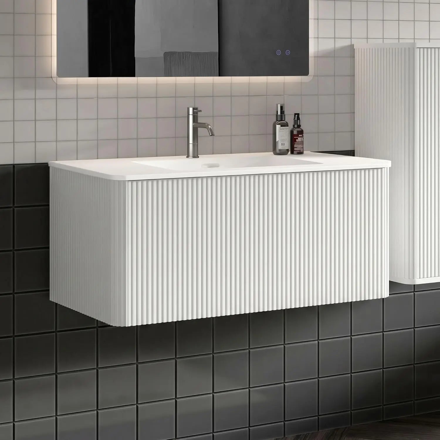 36" Modern Floating Vanity with Push Open Soft Close Drawer, Large Storage