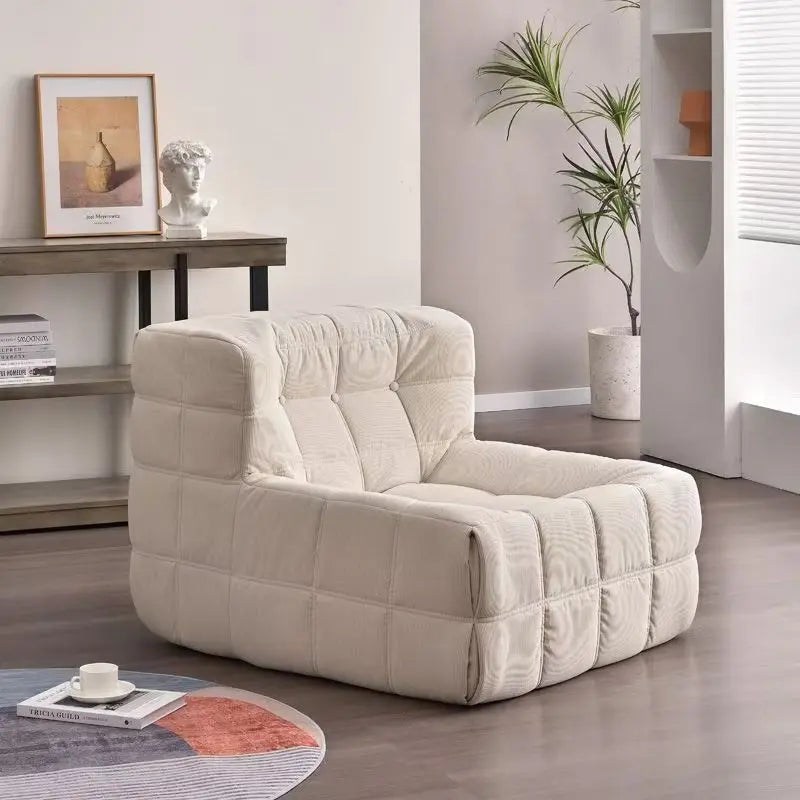 Compressible Waffle Fabric Boneless Lazy Sofa, Single Caterpillar Bean Bag Chaise