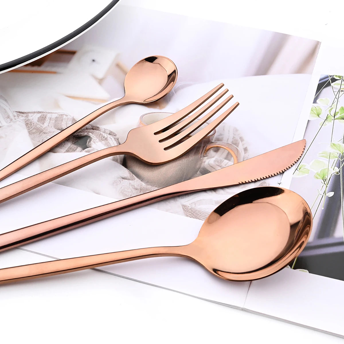 12pcs Black Gold Dinnerware Set Stainless Steel Tableware Knife Fork Coffee Spoon Teaspoons Cutlery Set Party Kitchen Flatware