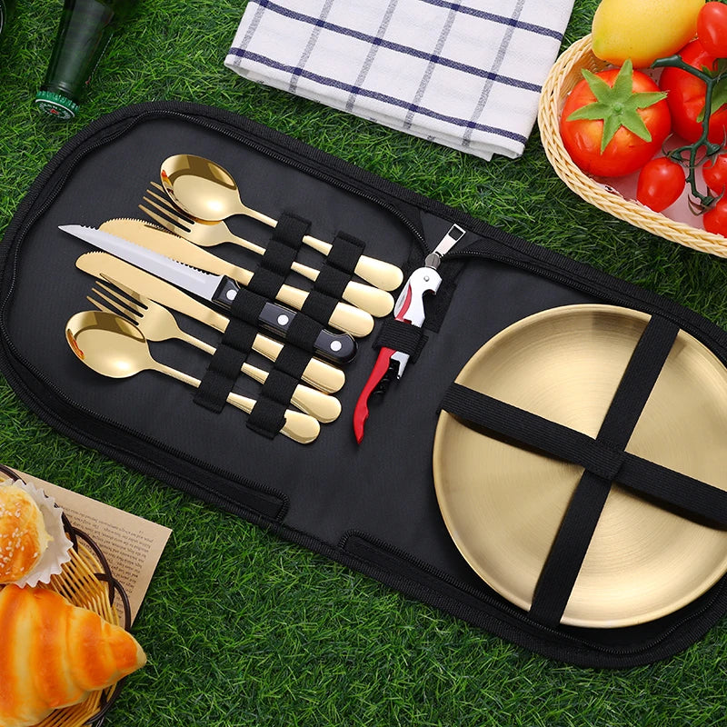 10Pcs Camping Tableware Set 304 Stainless Steel Camping Dishes