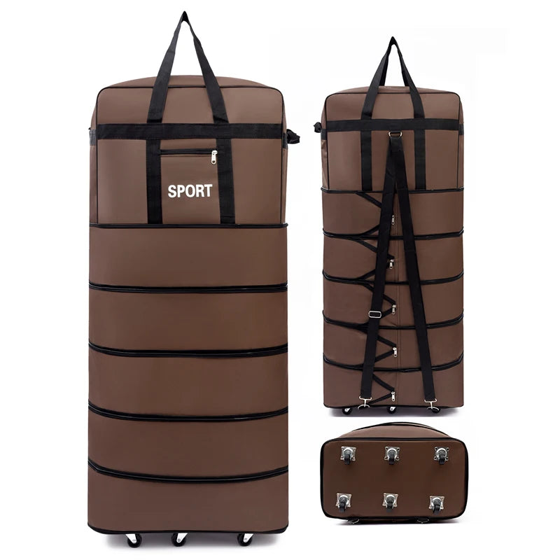 Versatile 5-Layer Folding Travel Bag with Wheels Large Capacity Waterproof Durable Luggage