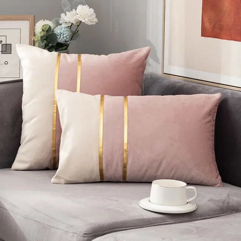 Nordic Cushion Cover, Color Stitching Dutch Velvet  Pillowcase
