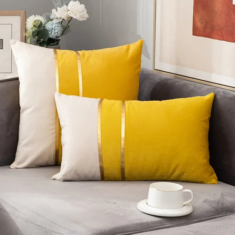 Nordic Cushion Cover, Color Stitching Dutch Velvet  Pillowcase