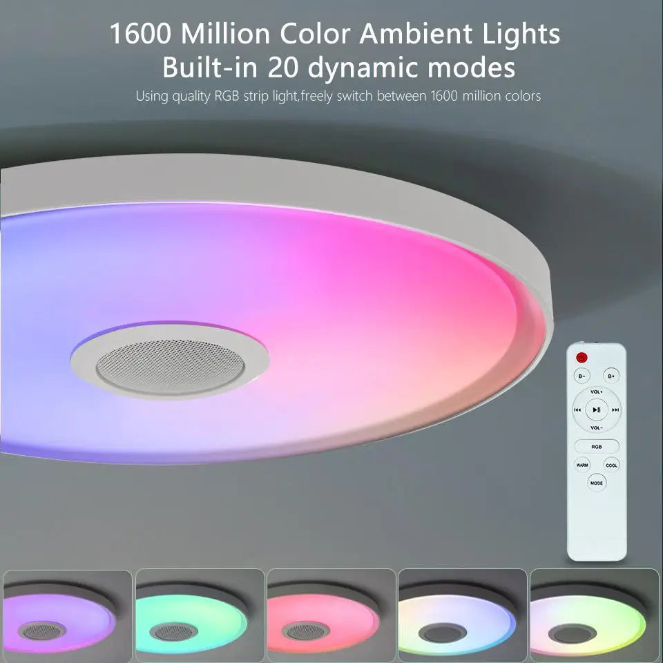 LED Smart Dimming Ceiling Light With Remote Control, with built in speaker to connect to Bluetooth to play music from your phone