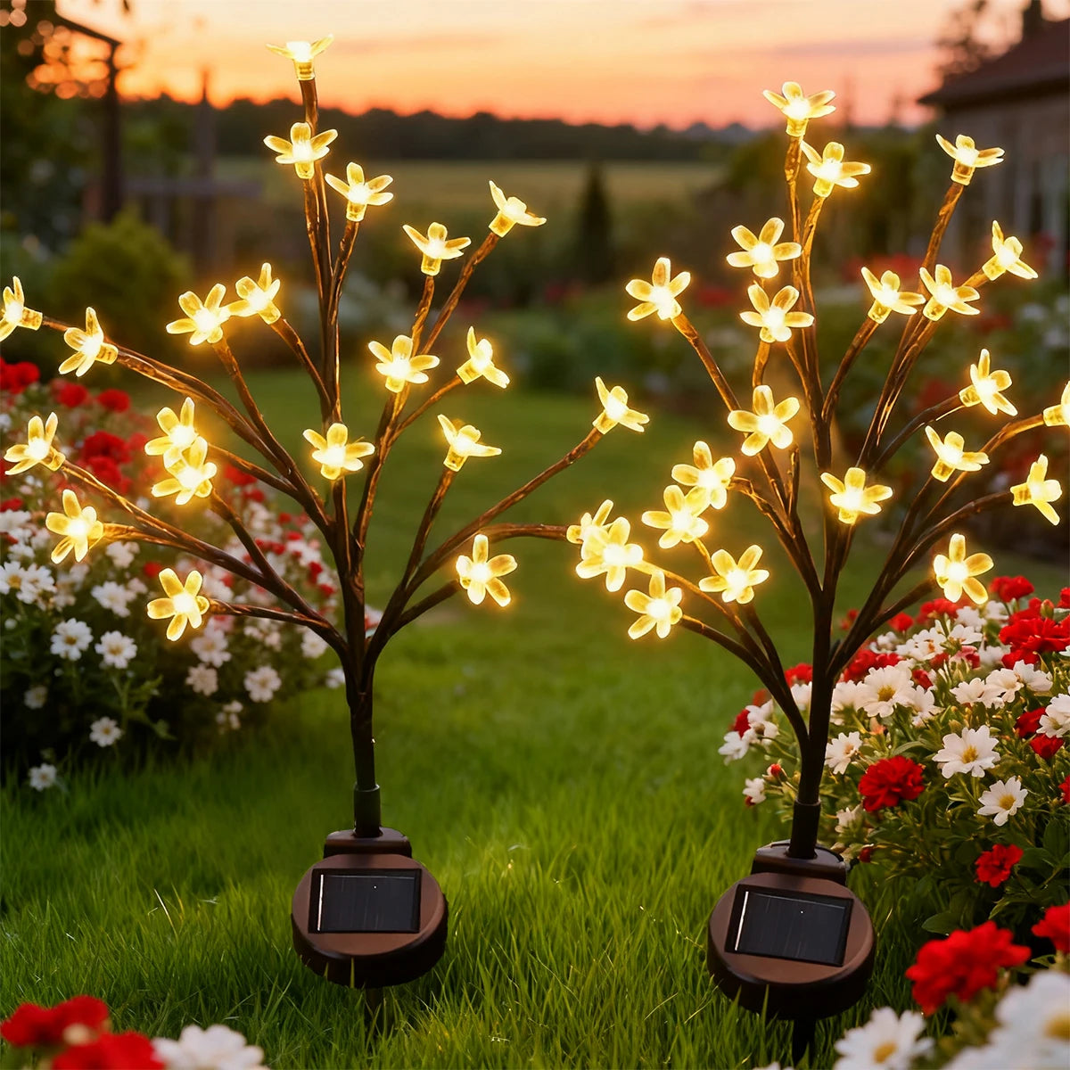 Solar powered tree branch cherry blossom lamp,