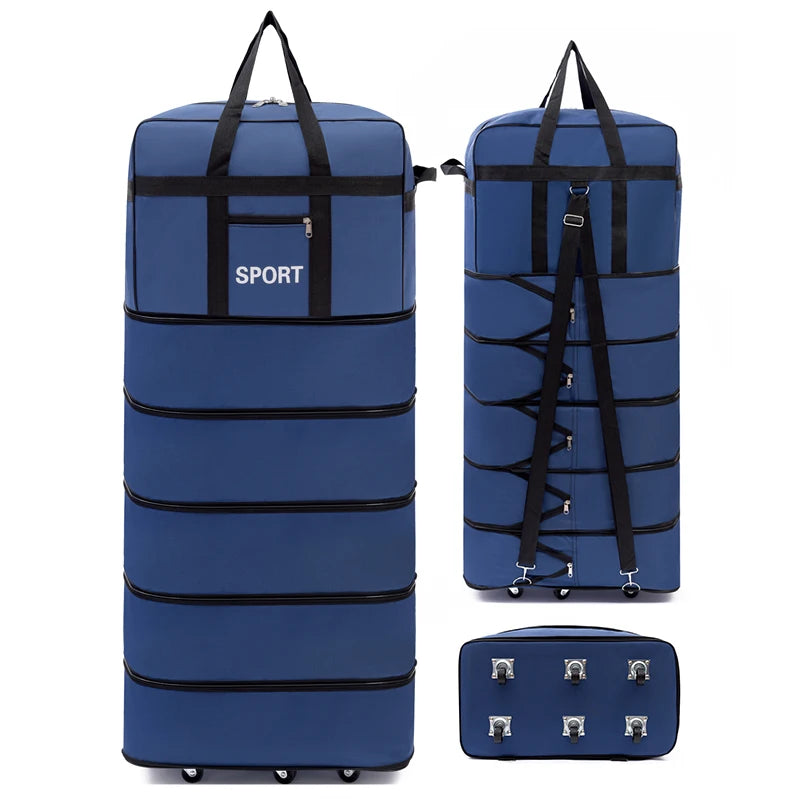 Versatile 5-Layer Folding Travel Bag with Wheels Large Capacity Waterproof Durable Luggage