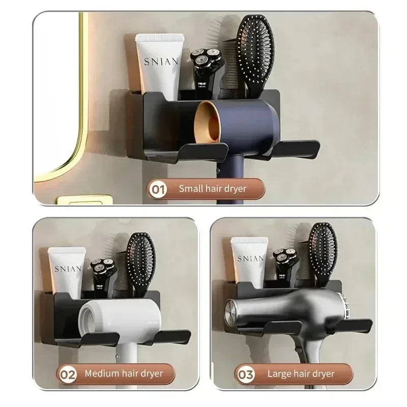 Wall-Mounted Hair Dryer & Straightener Holder - Bathroom Organizer for Blowers, Stylers & Accessories
