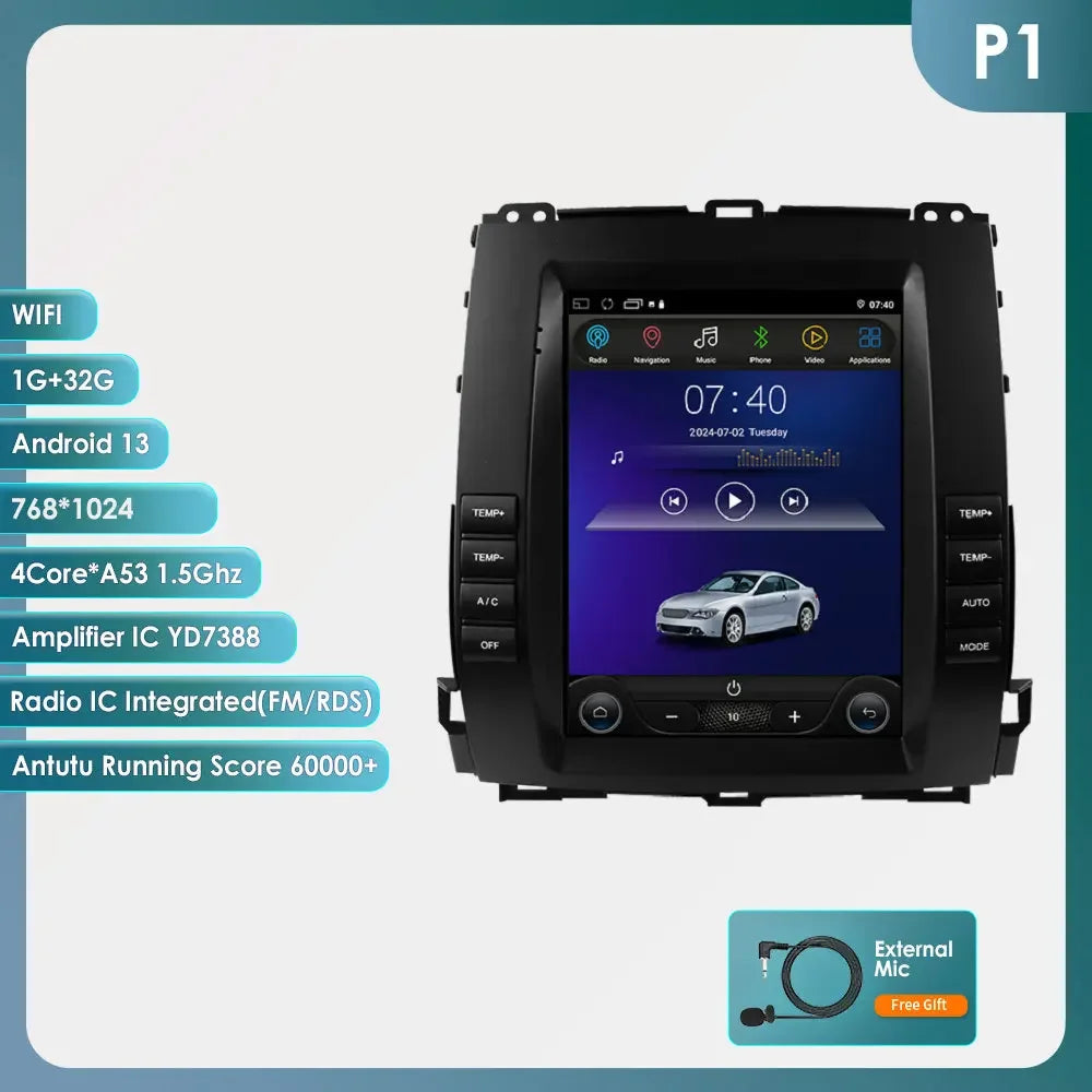 9.7"Carplay Android 13 Auto Car radio For Toyota Land Cruiser Prado 120 2002 - 2009 Lexus GX47 GPS Stereo 2din Multimedia player