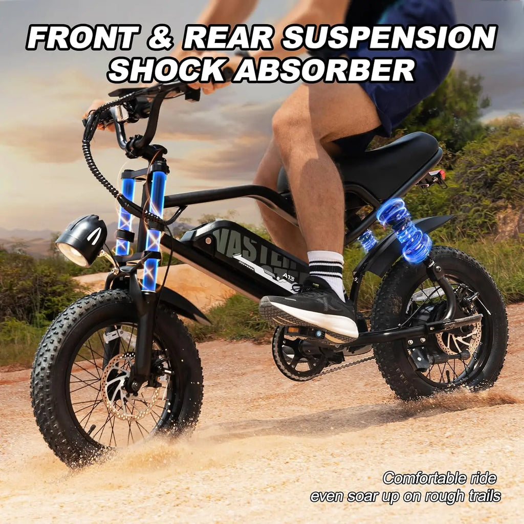 Electric Bike, A13 16'' 1000W Peak Fat Tire E-Bike with 36V/12.8Ah Removable Battery,