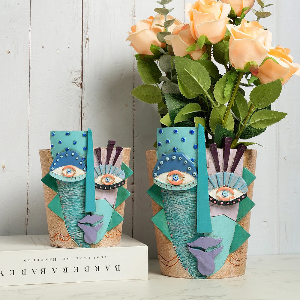 Colorful Abstract Face Flower Pot Planter for Indoor Outdoor Plants