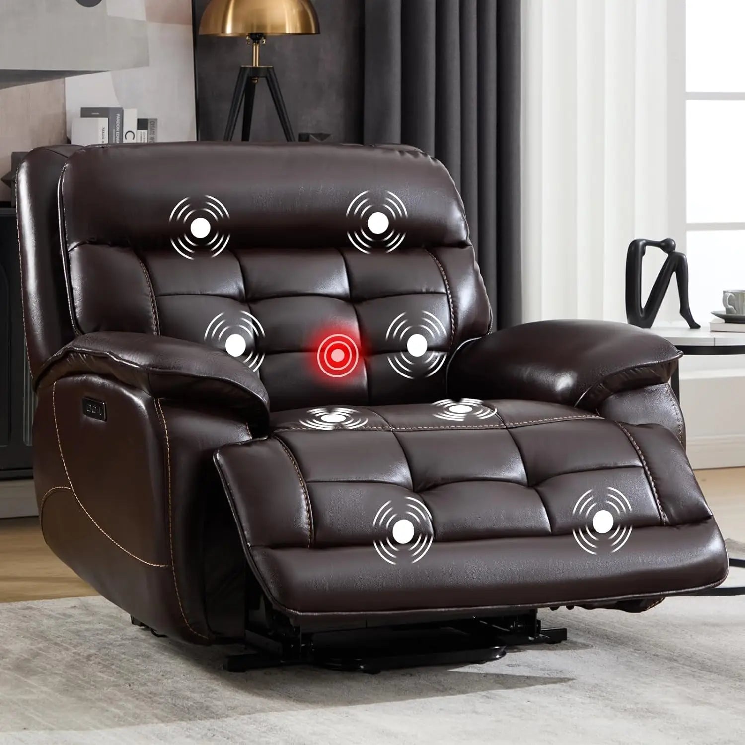 Dual Motor Power Lift Recliner, 26in Wide, Heat Massage, Leather Lay Flat, USB