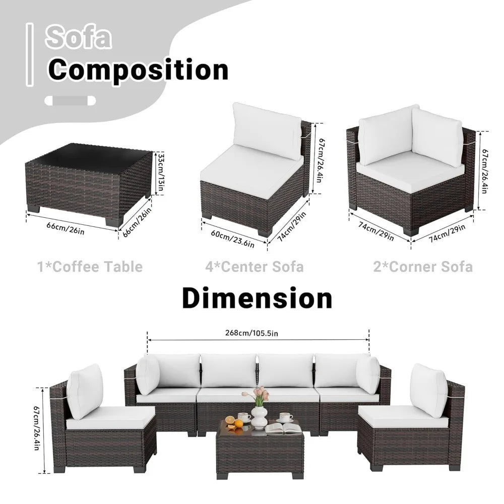 7 Pieces Rattan Wicker Sectional Sofa Set, with Tea Table