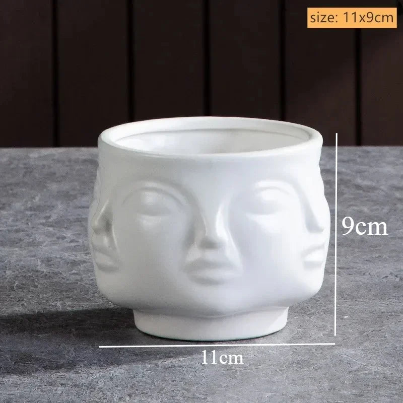 Sculptured Ceramic Human Face Art Vase