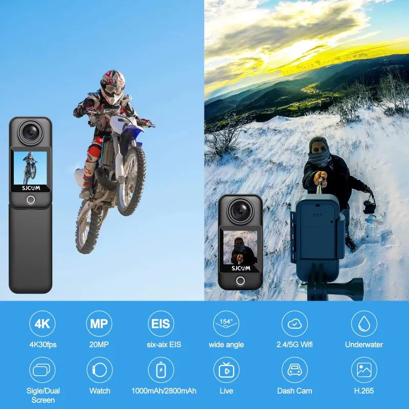SJCAM C300 Pocket Action Camera 4K FHD Long Battery Life 30M Waterproof 5G WiFi Mini Thumb Cam