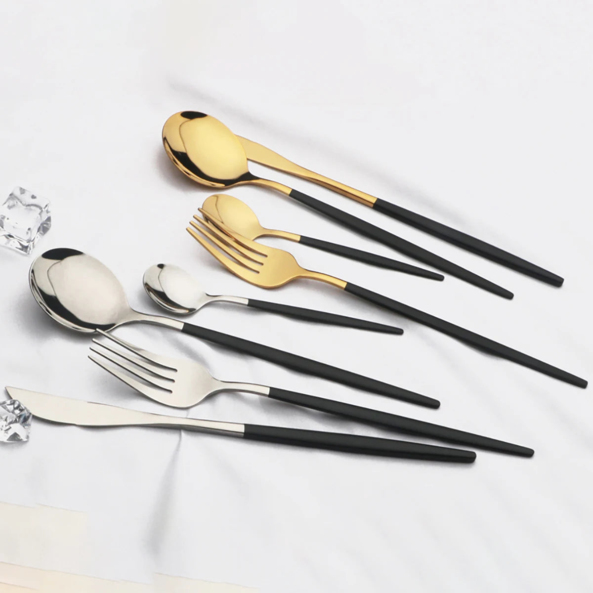 12pcs Black Gold Dinnerware Set Stainless Steel Tableware Knife Fork Coffee Spoon Teaspoons Cutlery Set Party Kitchen Flatware