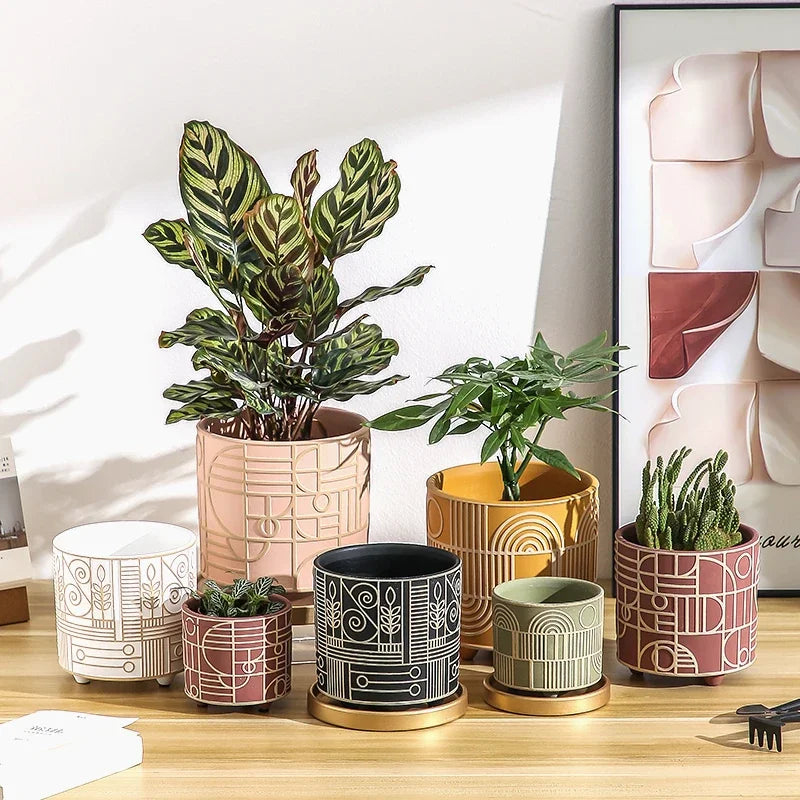 Simple Cylindrical Ceramic Flower Pot,, Succulent Plant Potted Garden Decoration