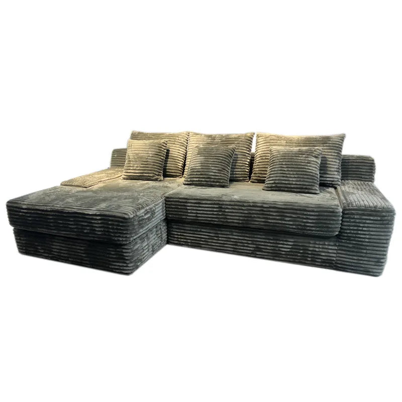 Modern Vacuum Compressed Sofa Plush Corduroy Sectional Sofa, Living Room Bedroom Recliner Lazy Combination Sofa Bed