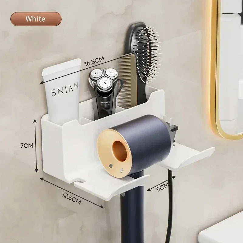 Wall-Mount Hair Dryer Holder with Suction Cup, Rustproof Bathroom Organizer for Hairdryers & Straighteners