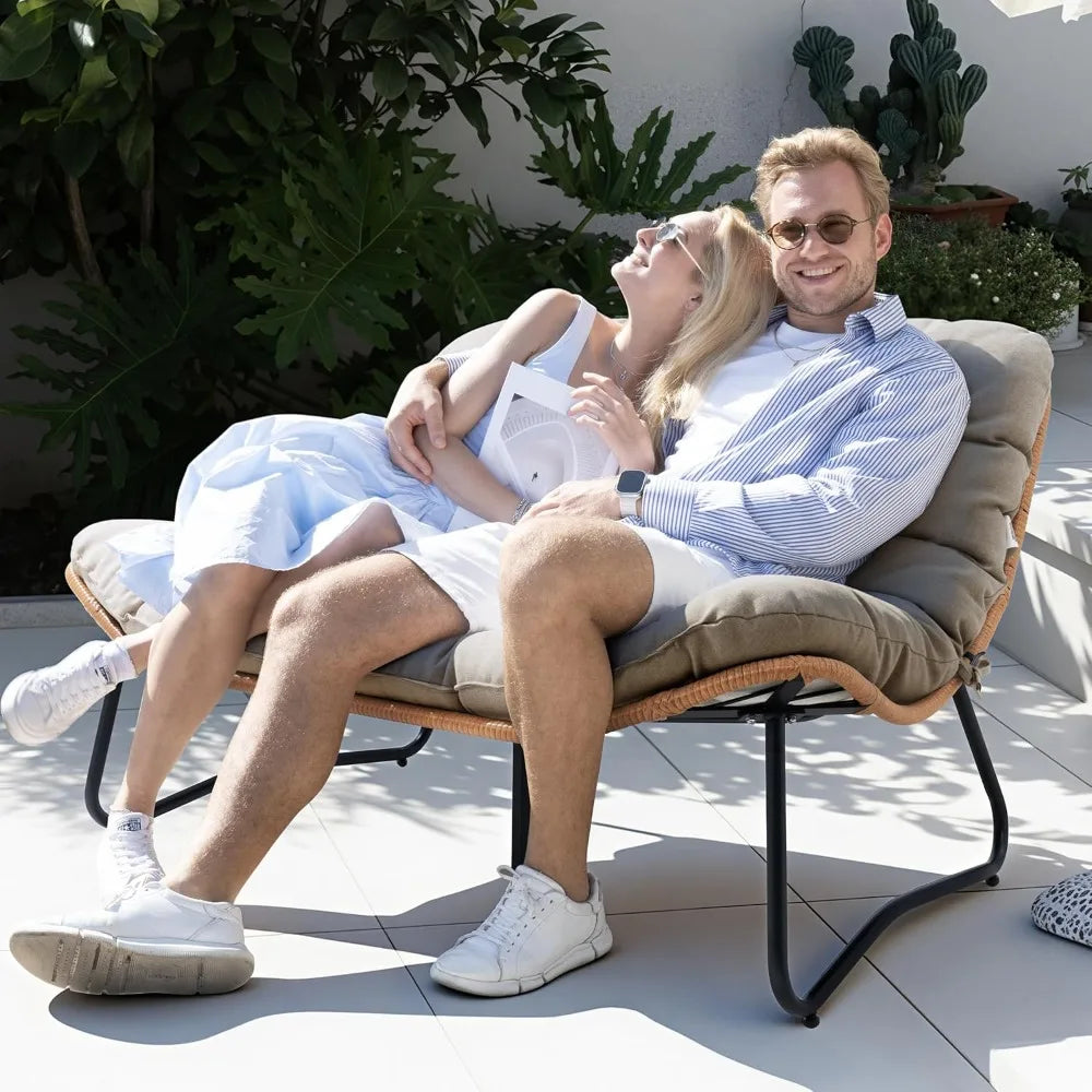 All-Weather Rattan Loveseat with Soft Cushion