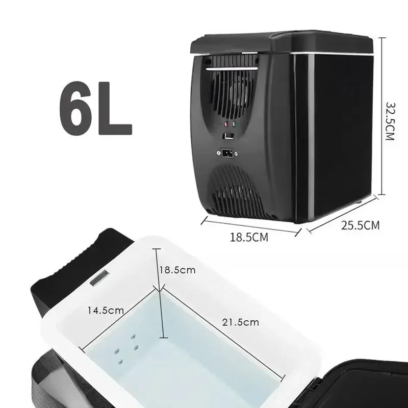 Portable Travel Refrigerator, Mini Electric Car Refrigerator 6L 12V