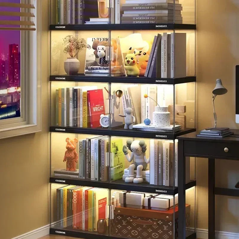 Nordic Living Room Display Cabinet Bookshelf Storage Organizer With Lights