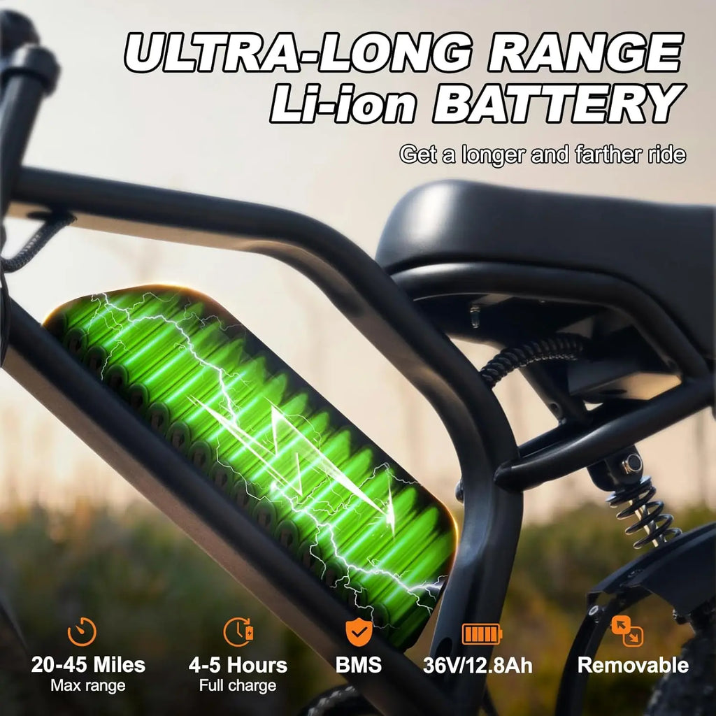 Electric Bike, A13 16'' 1000W Peak Fat Tire E-Bike with 36V/12.8Ah Removable Battery,