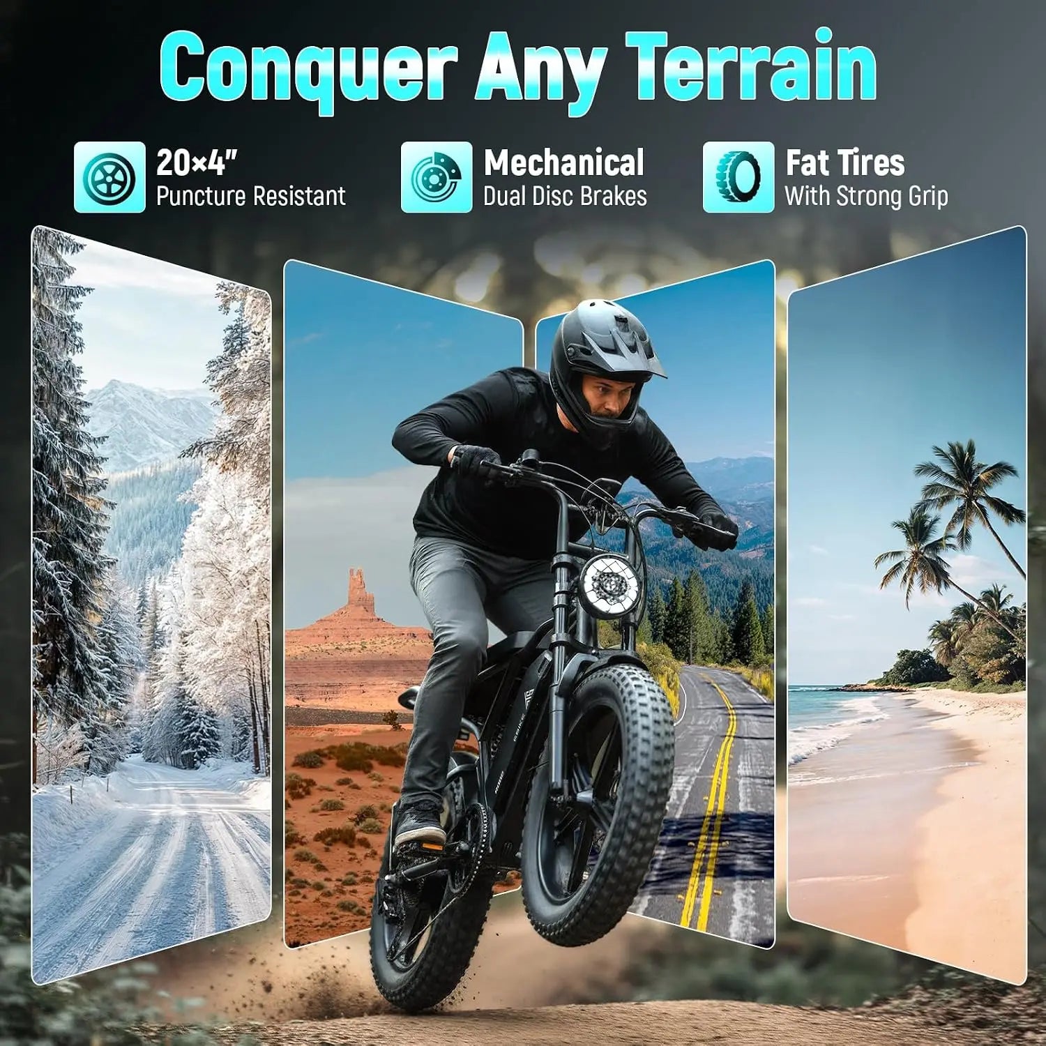 TST Electric Bike for Adults 1500W Peak 20" Fat Tire All-Terrain E-Bike 60 Miles Electric Dirt Bike - 48V 15 AH Battery,