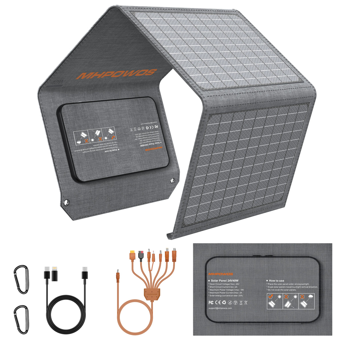 MHPOWOS 40W Foldable Solar Panel 5V USB Portable Battery Charger