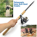 Telescopic Lure Rod with Long Wooden Handle & Spinning Reel Combo,