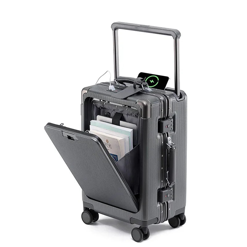 24"26 Inch Travel Suitcase Aluminum frame Wide Trolley Case Carry-on Luggage with Cup Holder 20Inch Boarding Box Rolling Luggage