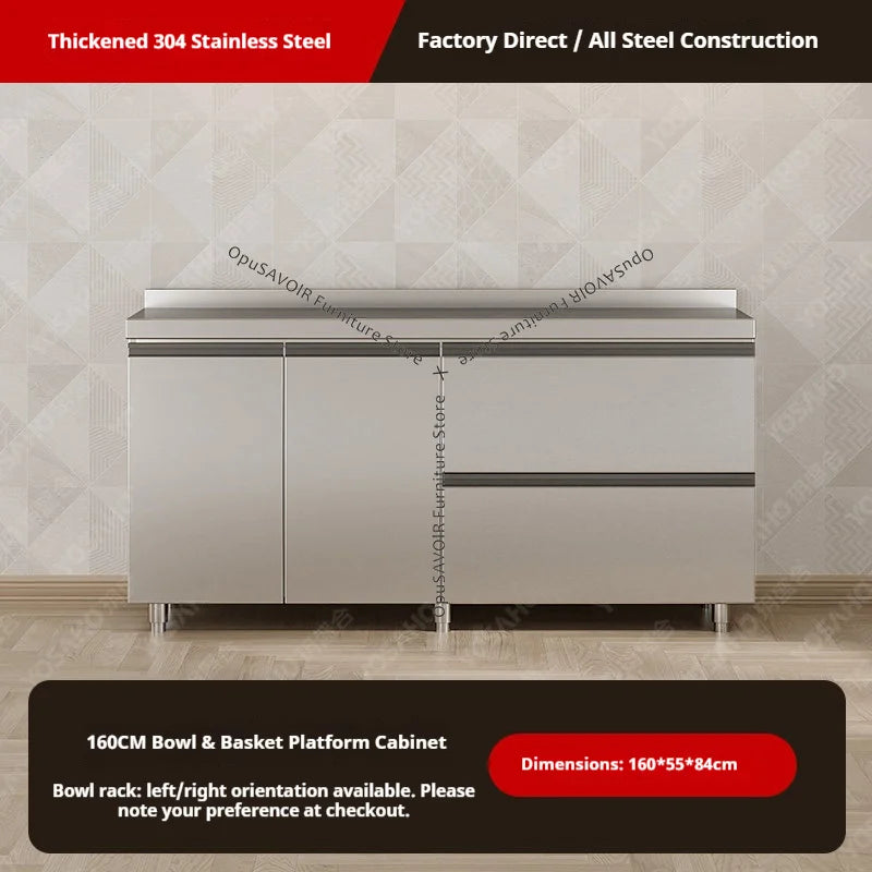 304 Stainless Steel Cabinet Kitchen Wall Cabinet Multifunctional Combination Dish Cabinet, Integrated Stove and Sink Base JT40