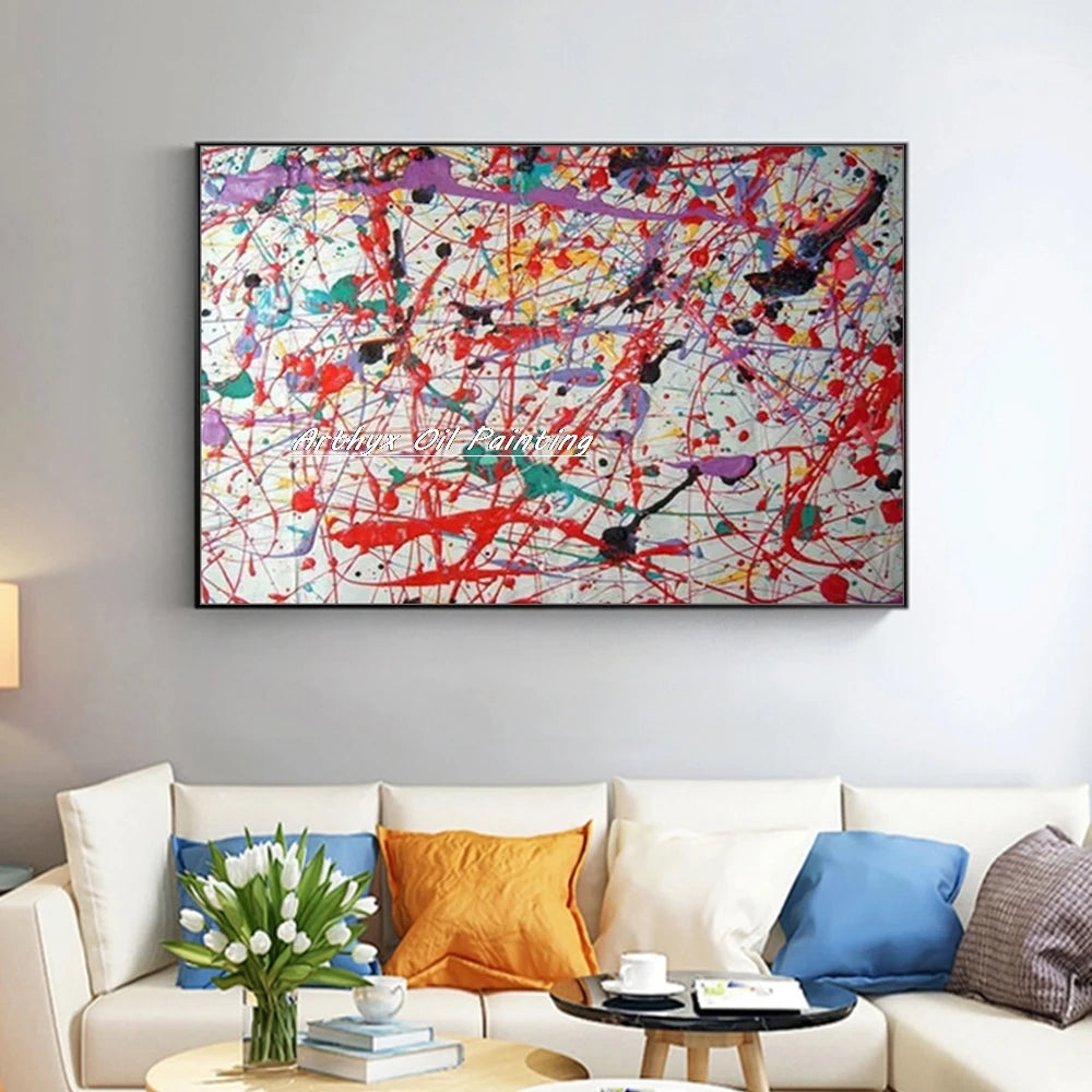 Arthyx,Hand Painted Copy Jackson Pollock Style Oil Painting on Canvas