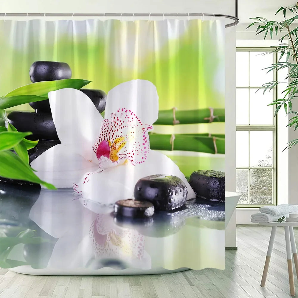 Green Bamboo Zen Shower Curtains Set