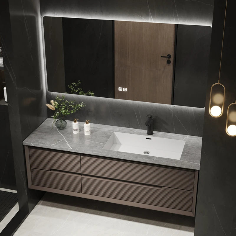 Intelligent Bathroom Vanity, Seamless Stone Slab Ceramic Basin for a Modern Streamlined Look
